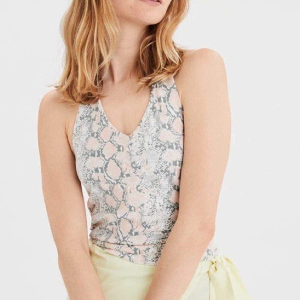 American Eagle Pink & Gray Snake Skin Pattern Halter Top